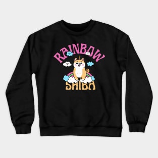 Shiba Inu Unicorn Kawaii Illustration With Rainbow And Cloud Crewneck Sweatshirt